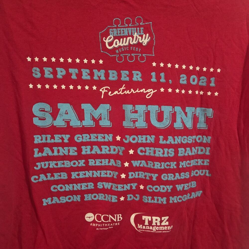Greenville Country Music Fest 2021 Sam Hunt Red Graphic T-Shirt Large Event L